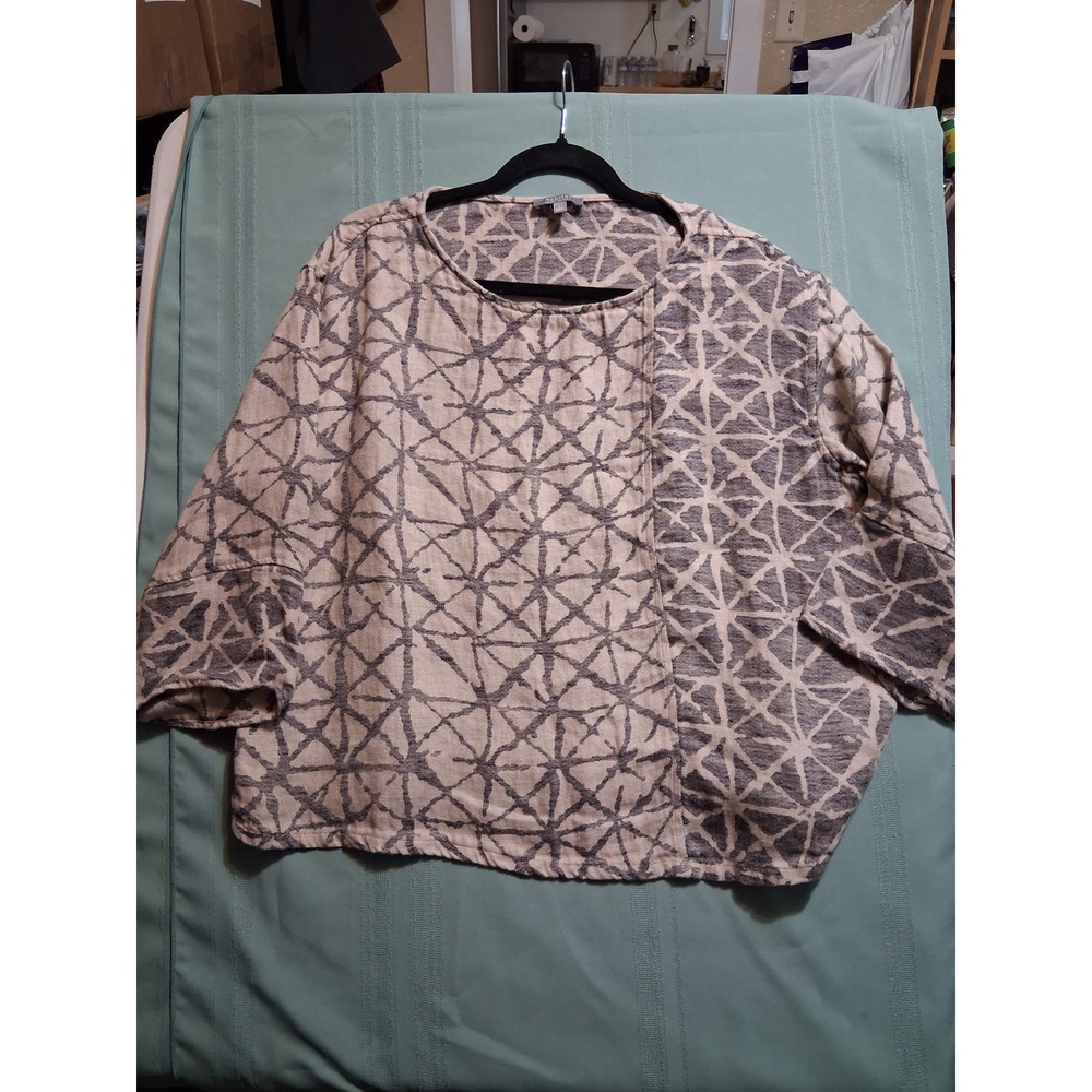 Habitat Clothes to Live In Womens Large Linen Geometric Print Boxy Top 41422